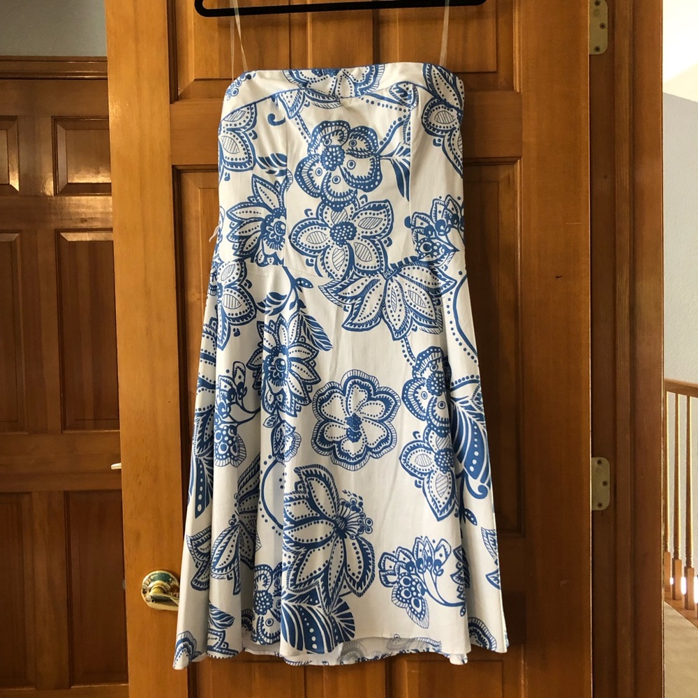 Cute Blue and White Strapless Dress
